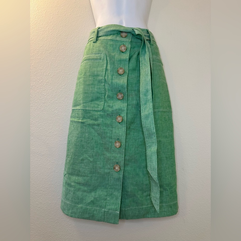 J.Crew Green Linen Blend Button Front Midi Skirt 6 casual spring skirt - Picture 3 of 9